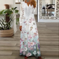 2023 Proljetno/ljetna čipkasta haljina s boemskim V izrezom i dugim rukavima s cvjetnim uzorkom