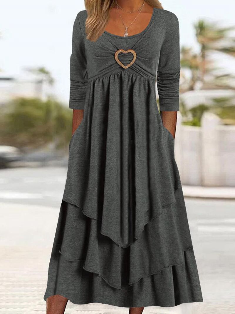 2023. Elegantna jednobojna midi haljina s okruglim izrezom u obliku krpica