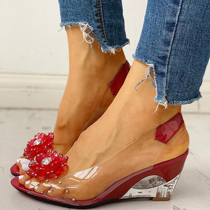Floralmoda prozirne sandale na klin s cvjetnim dizajnom