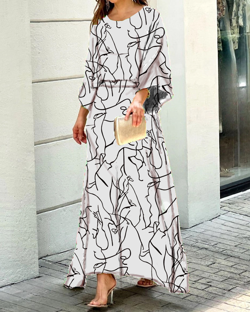 Dvodijelna haljina s printom s okruglim izrezom i suknjom